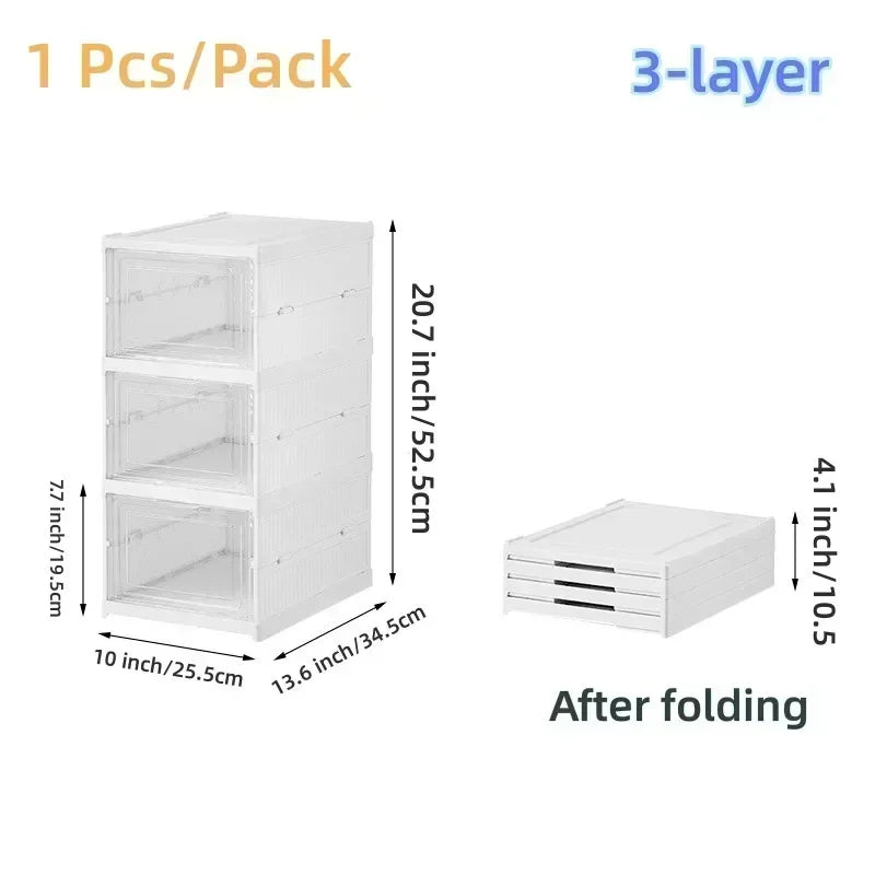 Meuble à chaussures pliable à 6 niveaux – Boîte de rangement transparente et empilable pour baskets et chaussures