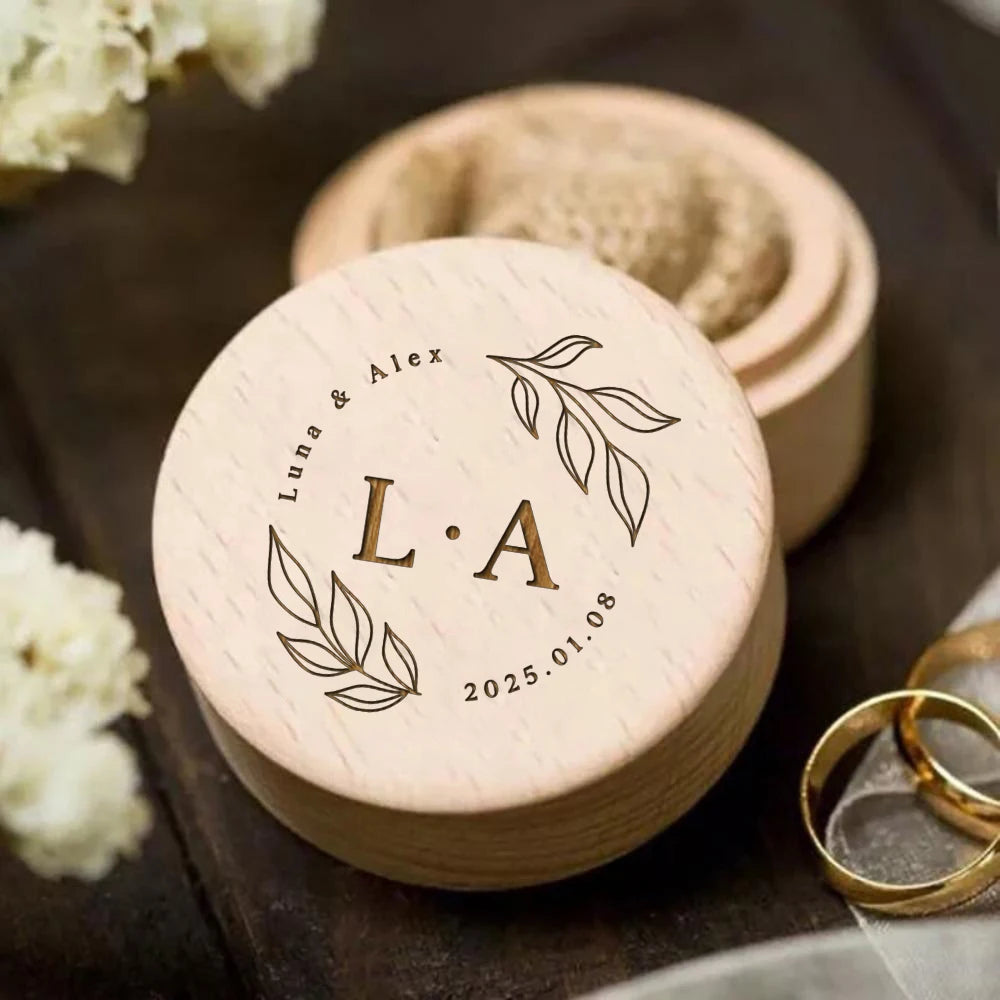 Personalized Wooden Ring Box – Engraved Jewelry Box for Wedding, Engagement & Gift