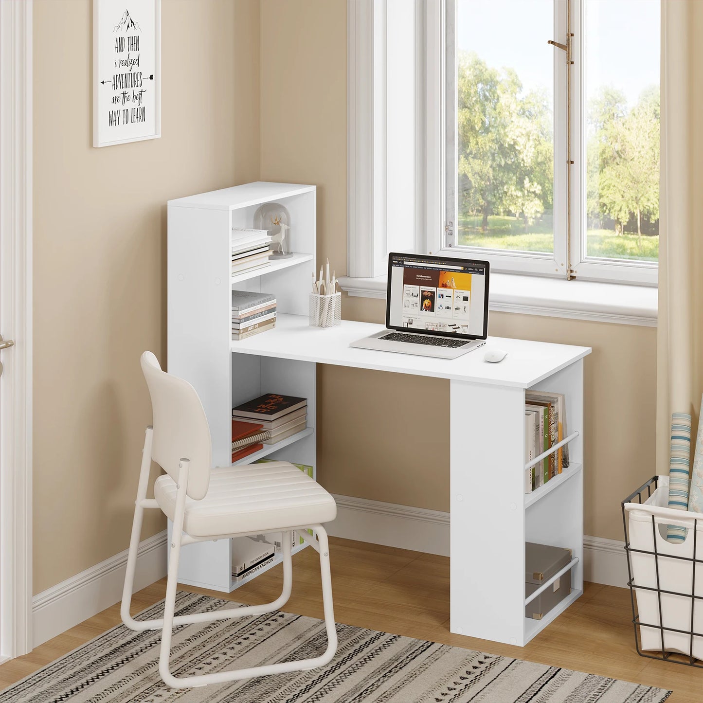 122 x 120 x 55 cm, computer office desk, modern corner and study desk with storage space for living room, home office