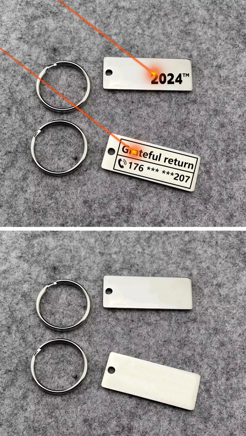 Porte-clés personnalisé en acier inoxydable – gravure avec nom, numéro de téléphone ou logo