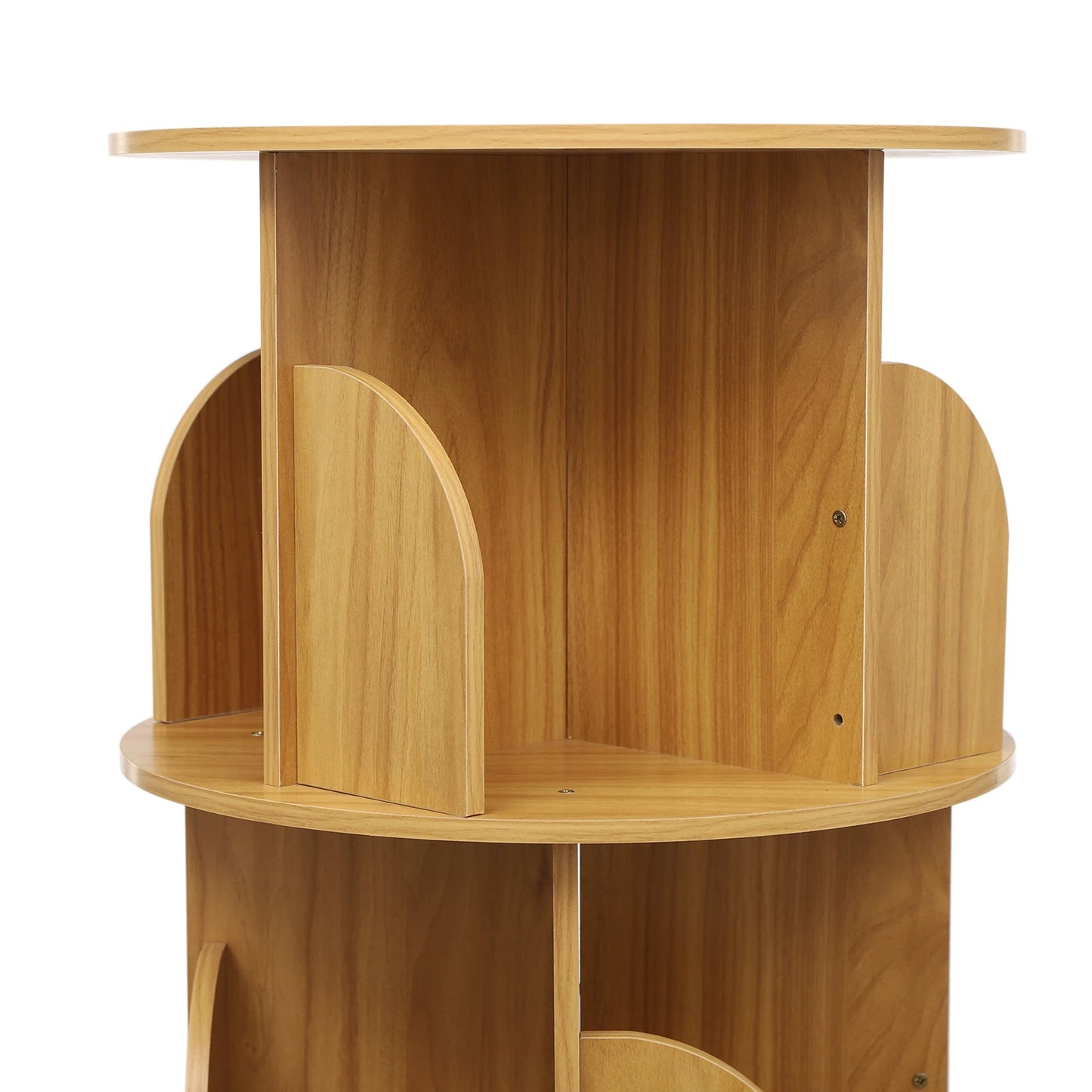 Rotating solid wood bookcase with drawer – 4 levels, 360° rotatable, on castors