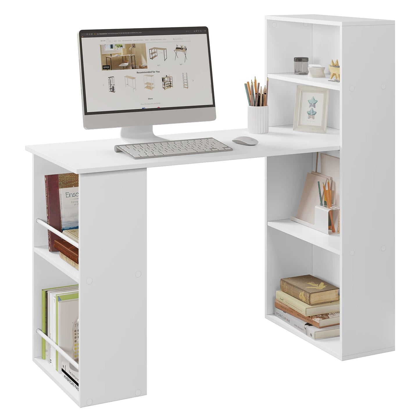 122 x 120 x 55 cm, computer office desk, modern corner and study desk with storage space for living room, home office
