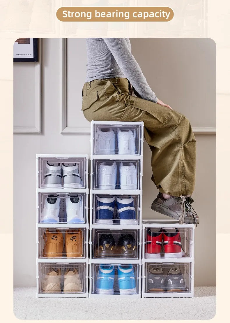 Meuble à chaussures pliable à 6 niveaux – Boîte de rangement transparente et empilable pour baskets et chaussures