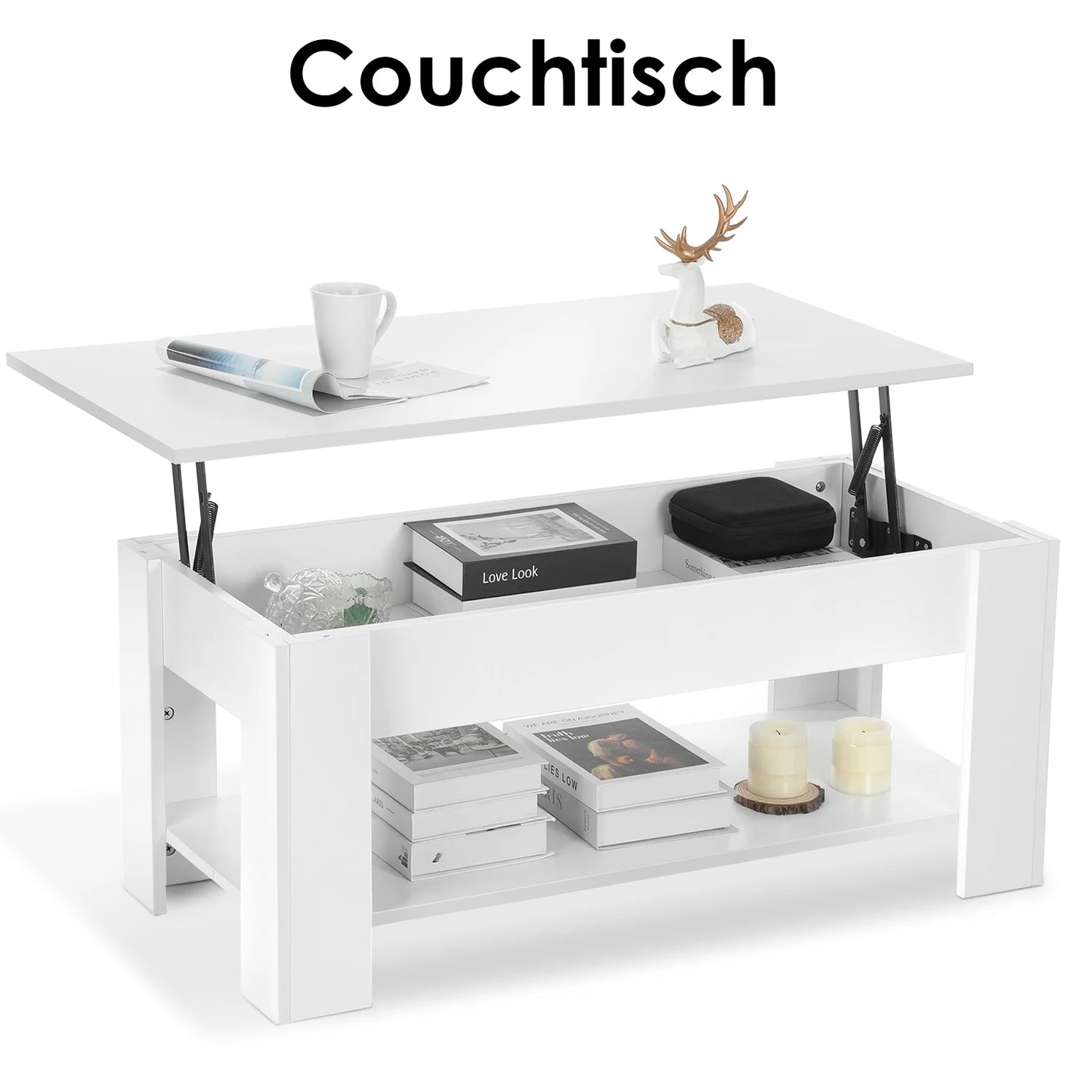 Couchtisch mit Höhenverstellbarer Platte KaffeHöhenverstellbarer Couchtisch mit Stauraum – Weiß, ausziehbar – Sofatisch für Wohnzimmer & Büroetisch ausziehbarer Wohnzimmertisch Sofatisch für Wohnzimmer, Büro, weiß