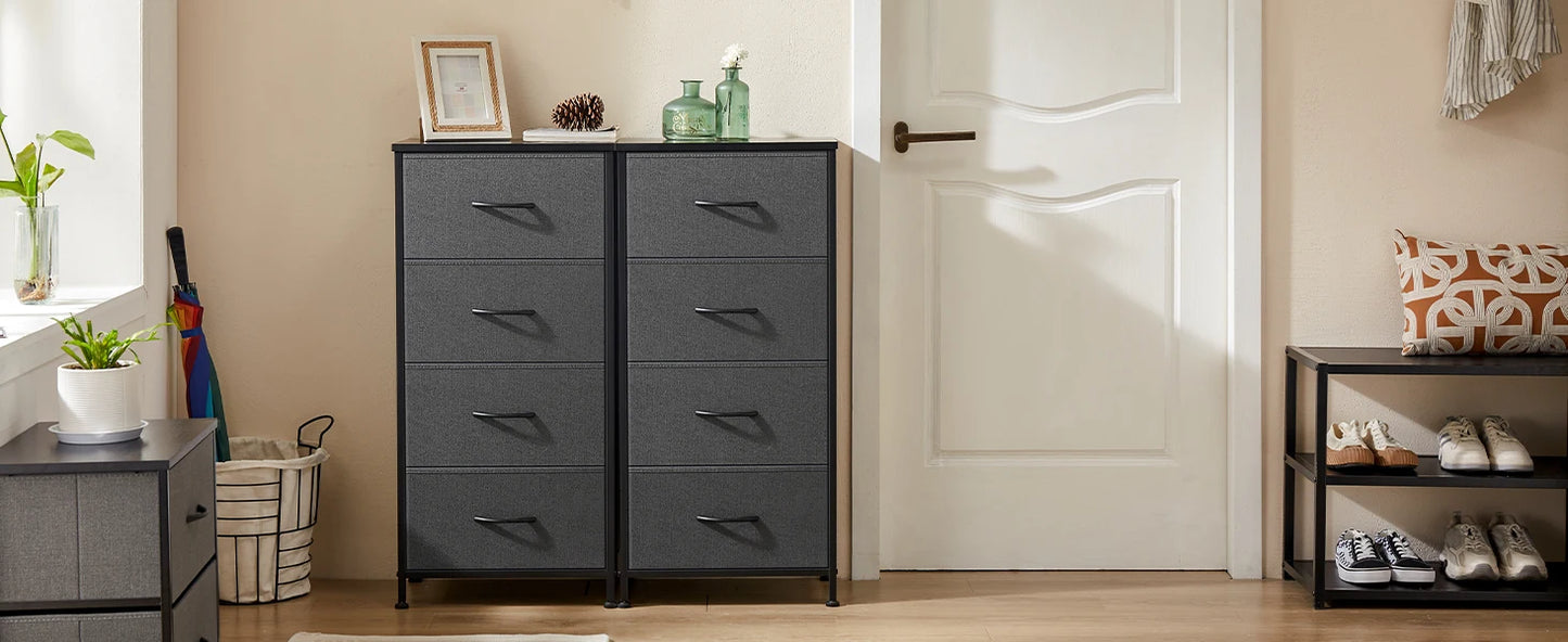 Meuble de salon JHK avec 4 tiroirs en tissu – structure en acier, peu encombrant et moderne
