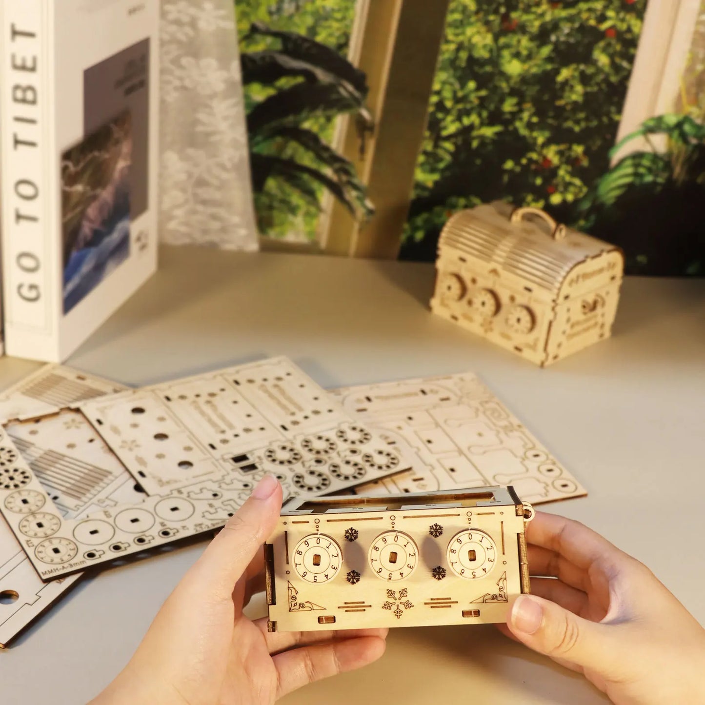 Coffre au trésor puzzle 3D en bois – Kit DIY avec serrure à combinaison pour adultes
