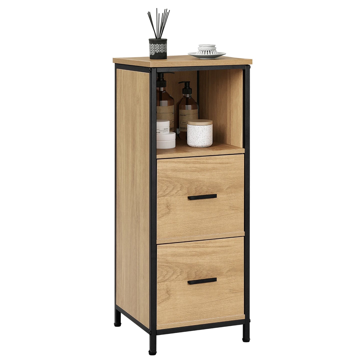 Meuble de salle de bain étroit avec tiroirs, chêne/noir 80 cm