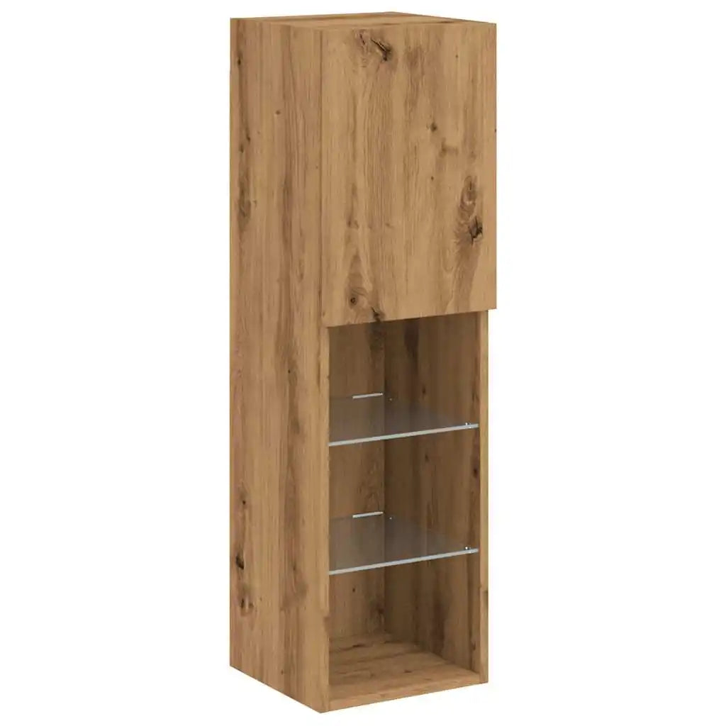 TV cabinet 30.5×30×102 cm – Handcrafted from engineered wood in Artisan Oak with LED lighting | Wall mounting possible