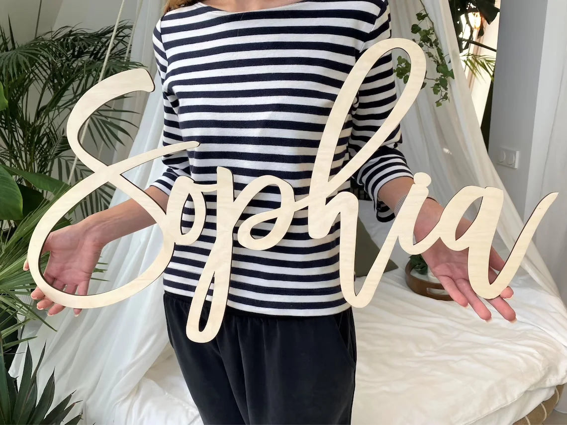 Personalized wooden lettering – 45 cm – name plate for baby room, wedding or gift – wall decoration
