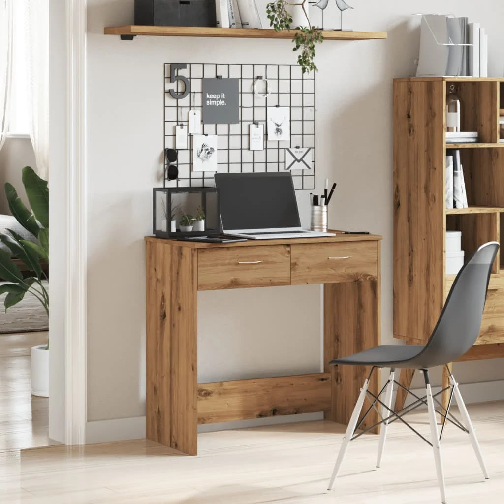 Desk 80×40×75 cm – Handcrafted from engineered wood in Artisan Oak | Compact table with 2 drawers
