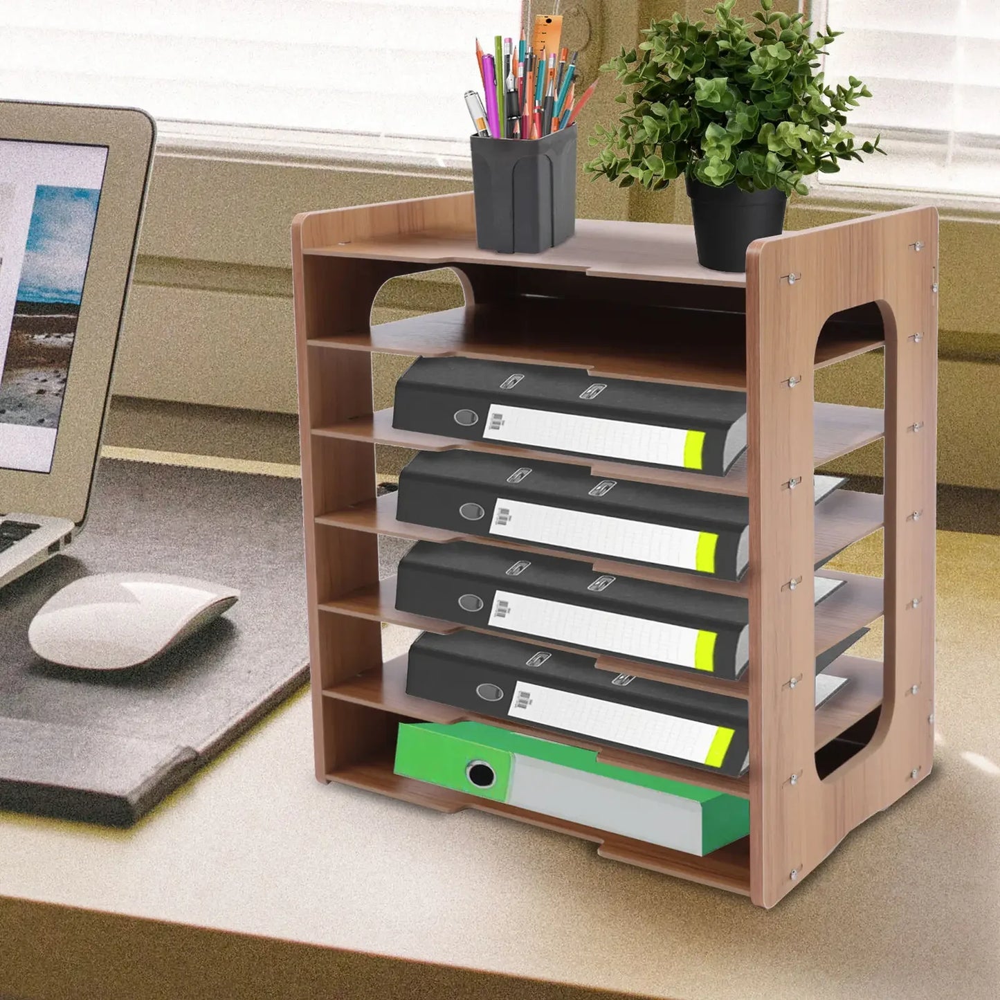 Holz Schreibtisch Organizer A4 Papierablage 7 Stufige Dokumentenablage Aktenregal für Büro und Home Office