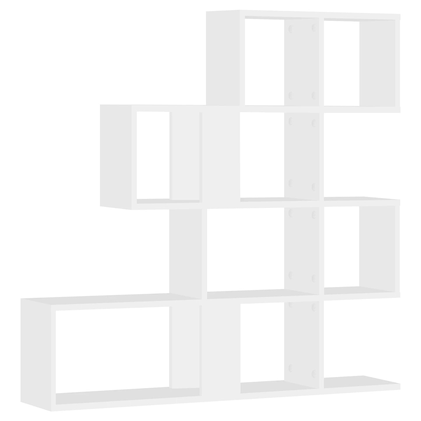 Bücherregal Treppenregal 4 Ebenen 115x109,5x19,5 cm Raumteiler Regal Weiß/Helle Eiche für Wohnzimmer Büro Schlafzimmer