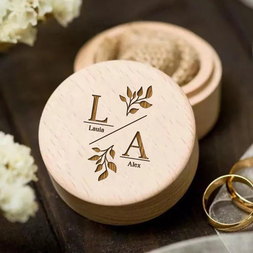 Personalized Wooden Ring Box – Engraved Jewelry Box for Wedding, Engagement & Gift