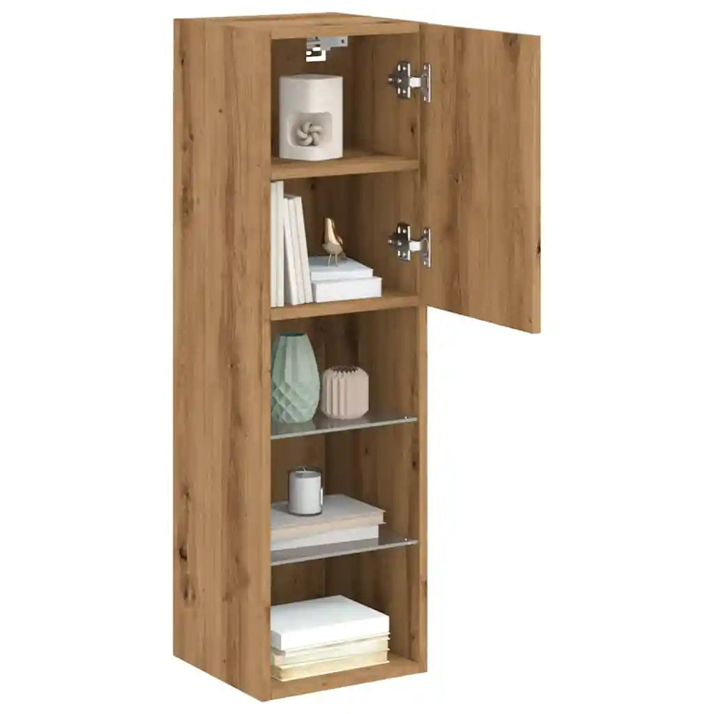 TV cabinet 30.5×30×102 cm – Handcrafted from engineered wood in Artisan Oak with LED lighting | Wall mounting possible