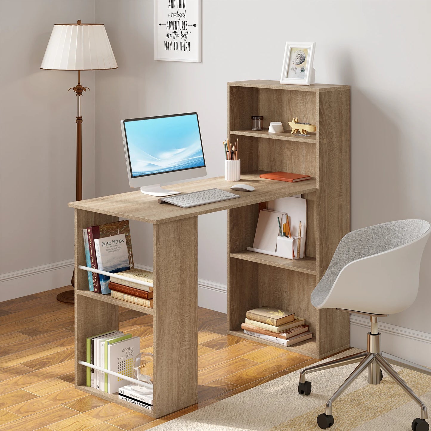 122 x 120 x 55 cm, computer office desk, modern corner and study desk with storage space for living room, home office