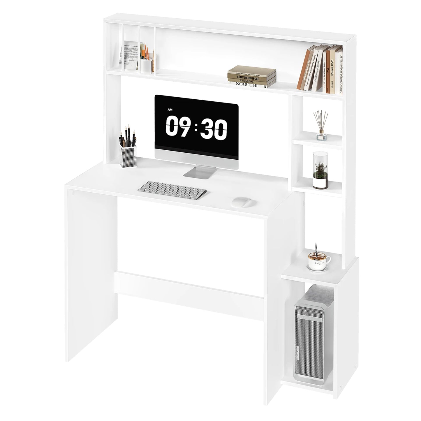 Computer desk with storage space 113.5 x 45 x 139 cm Desk with 5 shelves Scandinavian workstation for office and living room