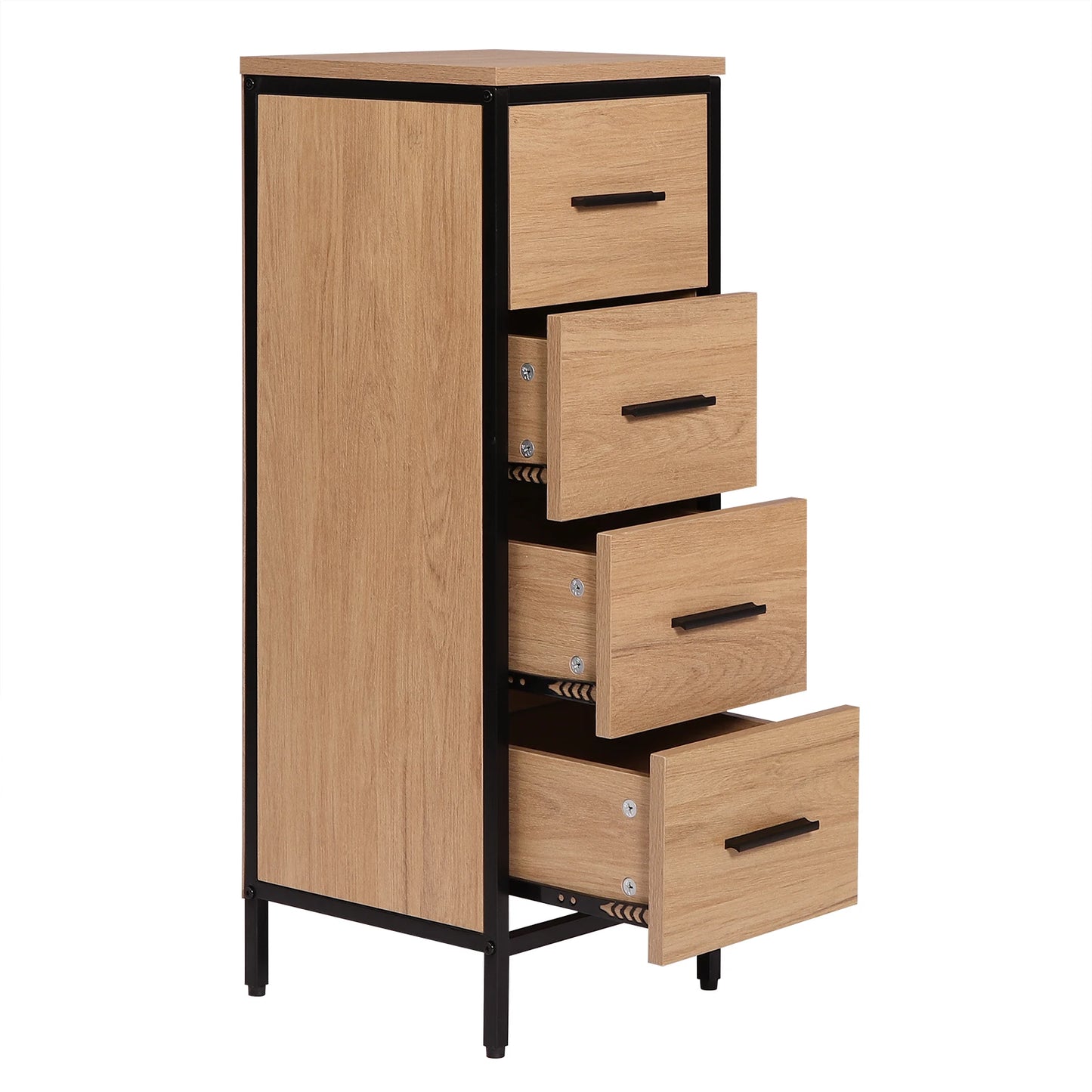 Meuble de salle de bain étroit avec 4 tiroirs, chêne/noir 82 cm
