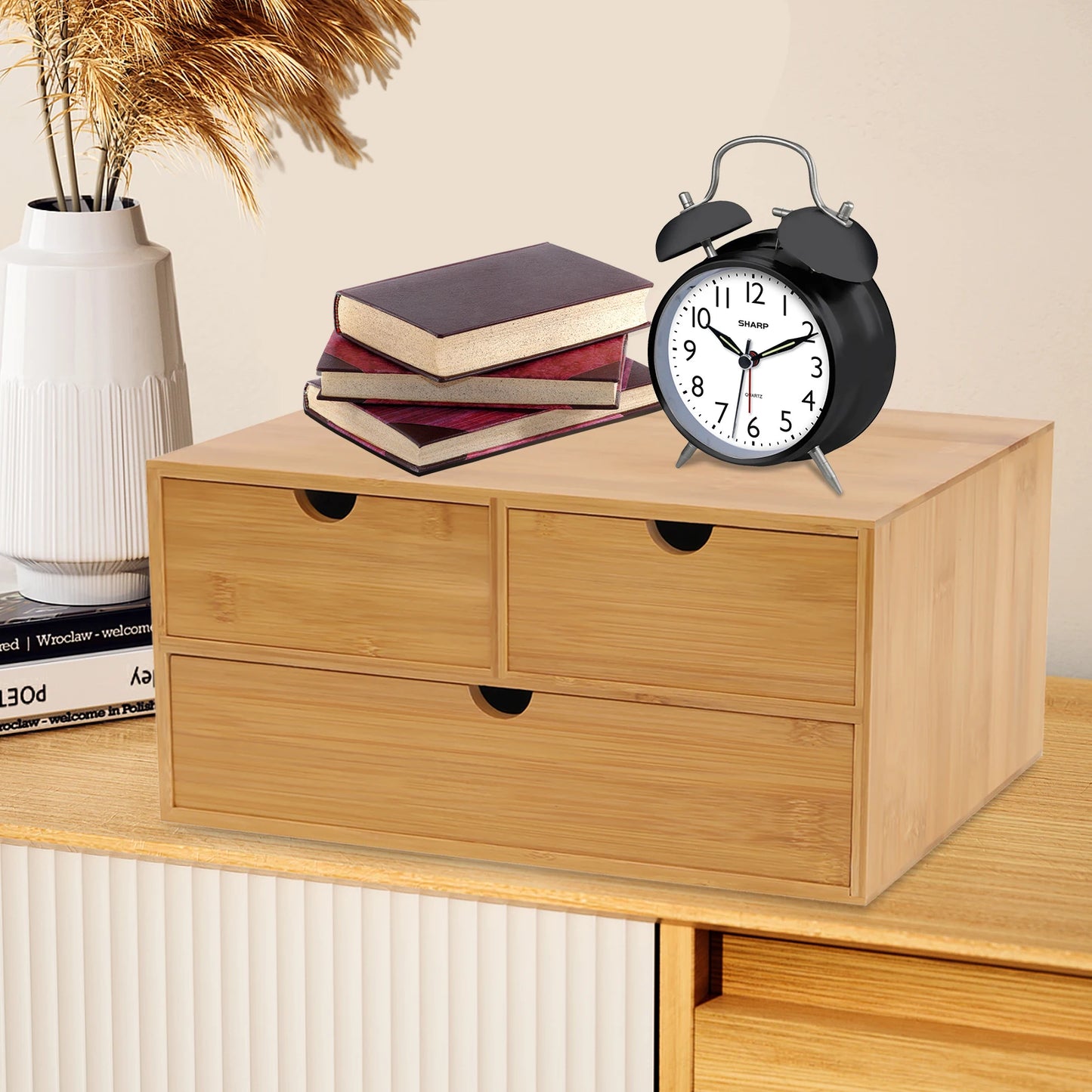 Bambus Schreibtisch Organizer mit 3 Schubladen 33 x 19 x 16 cm Holz Desktop Organizer für Büro und Zuhause