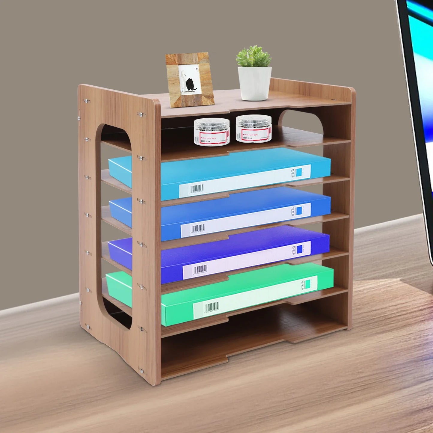 Holz Schreibtisch Organizer A4 Papierablage 7 Stufige Dokumentenablage Aktenregal für Büro und Home Office