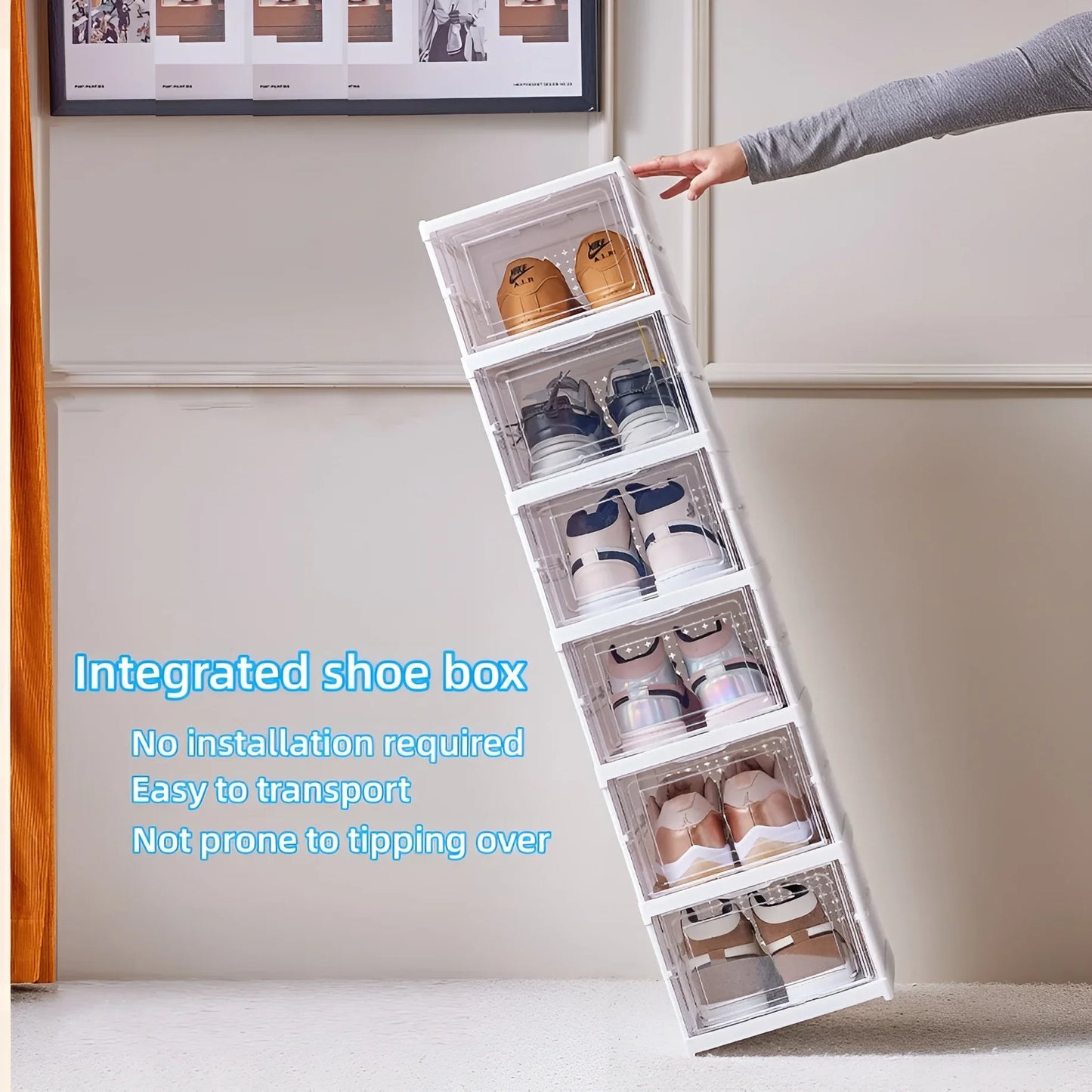 Meuble à chaussures pliable à 6 niveaux – Boîte de rangement transparente et empilable pour baskets et chaussures