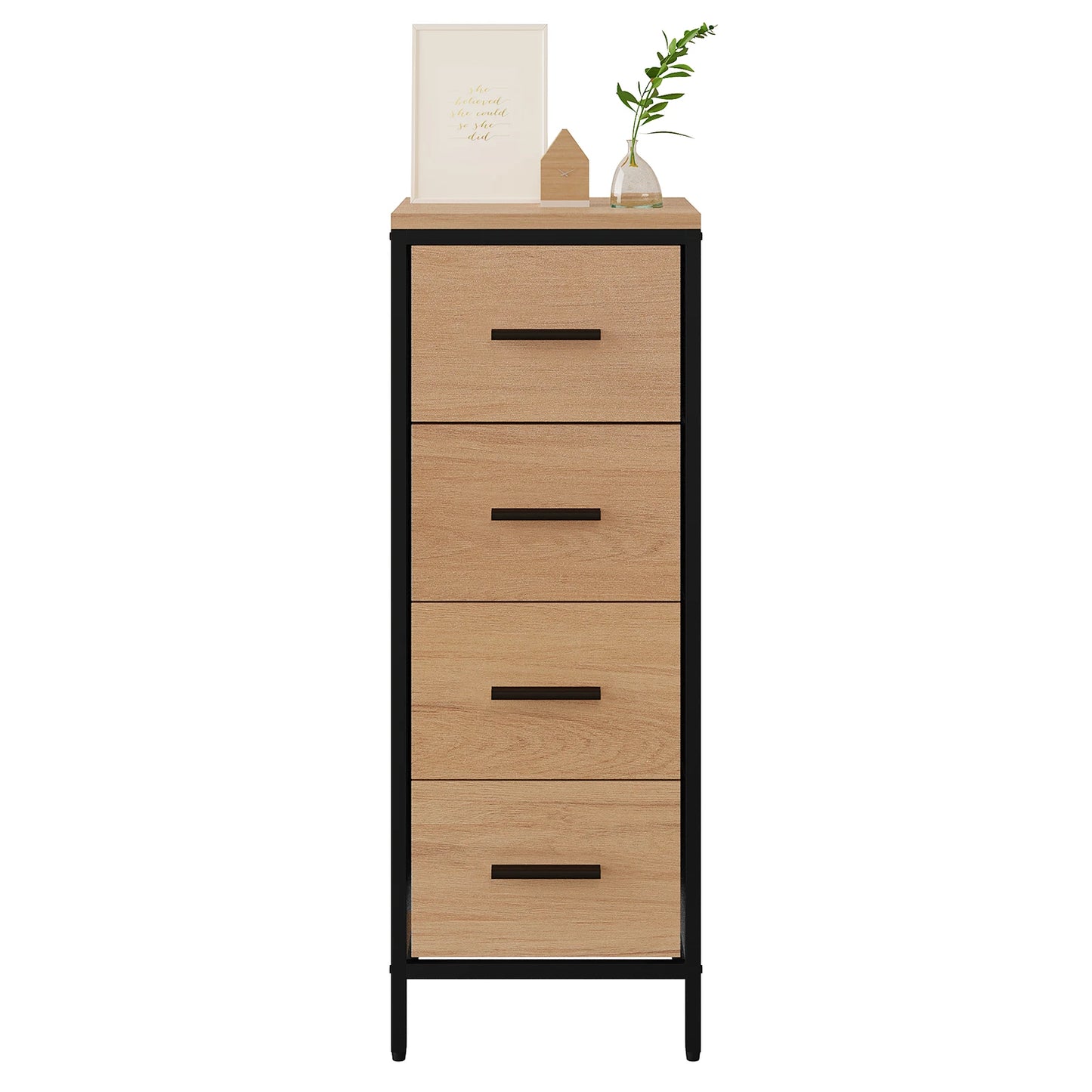 Bathroom cabinet chest of drawers 30×82 cm with 4 drawers – Black/Oak