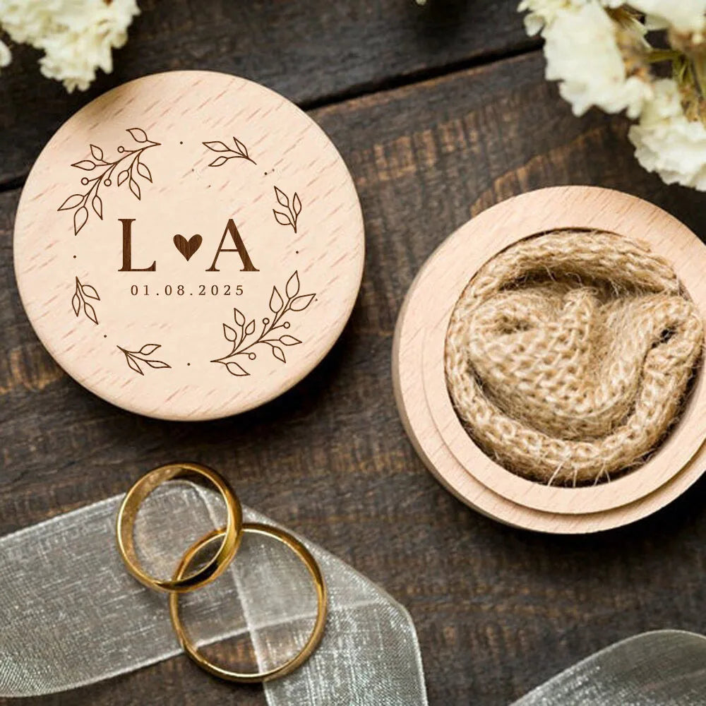 Personalized Wooden Ring Box – Engraved Jewelry Box for Wedding, Engagement & Gift