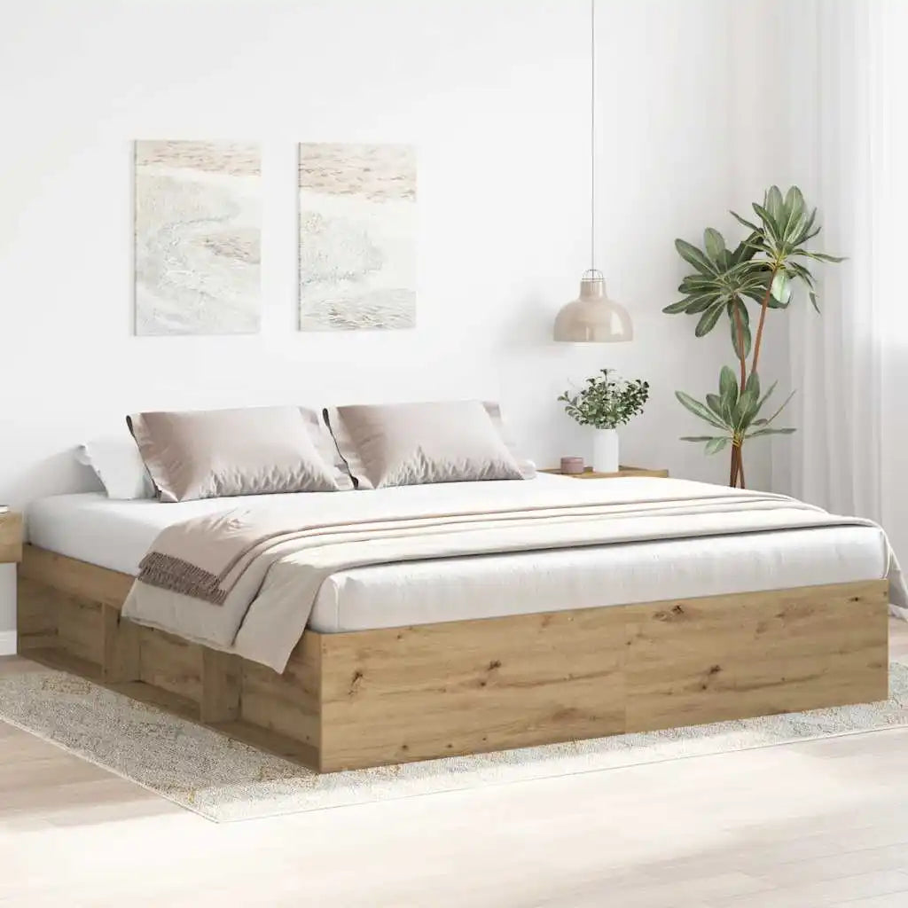 Bed frame 200×200 cm without mattress – Handcrafted from wood material in Artisan Oak | Solid design