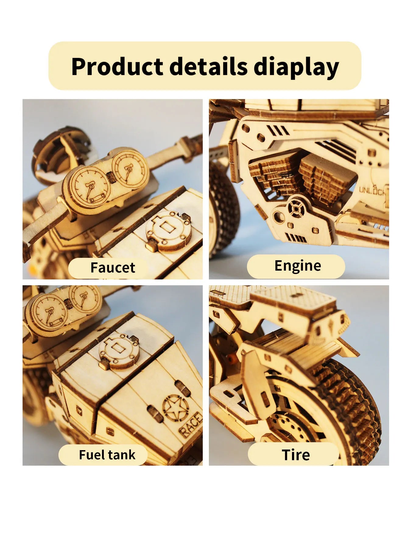 3D Wooden Puzzle Motorcycle β DIY Wooden Model Kit | Handmade Gift for Hobbyists for Christmas & Birthday