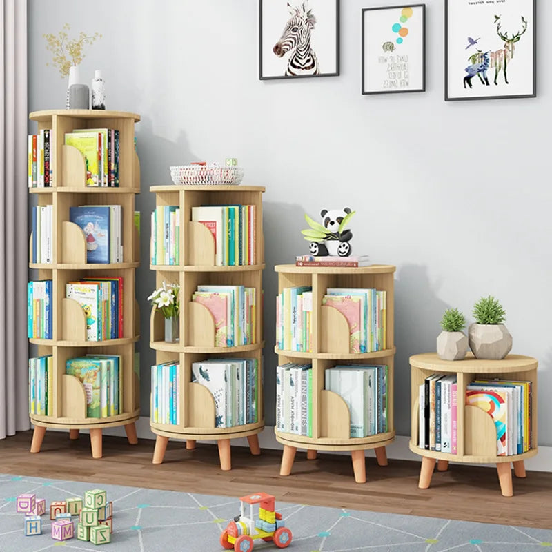 Bibliothèque rotative en bois – 1 à 6 niveaux, ronde, peu encombrante et moderne