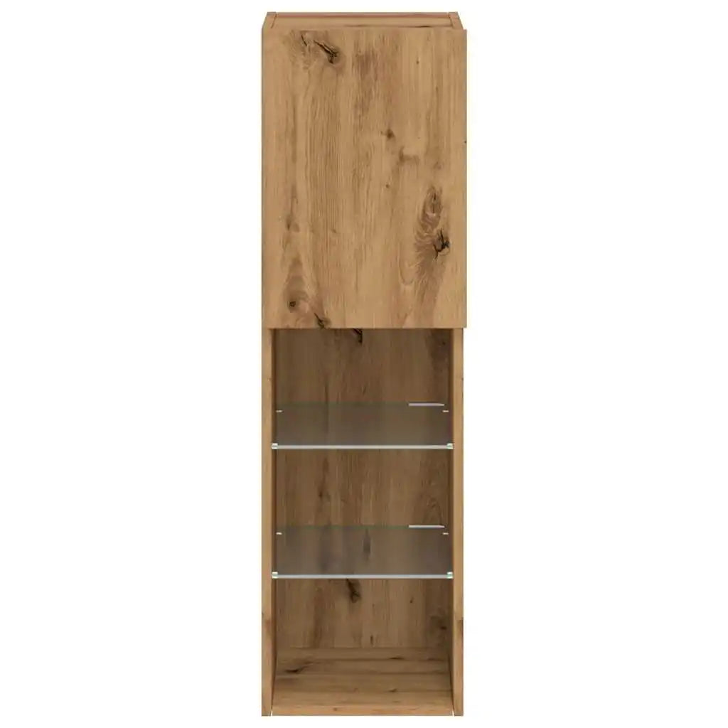 TV cabinet 30.5×30×102 cm – Handcrafted from engineered wood in Artisan Oak with LED lighting | Wall mounting possible