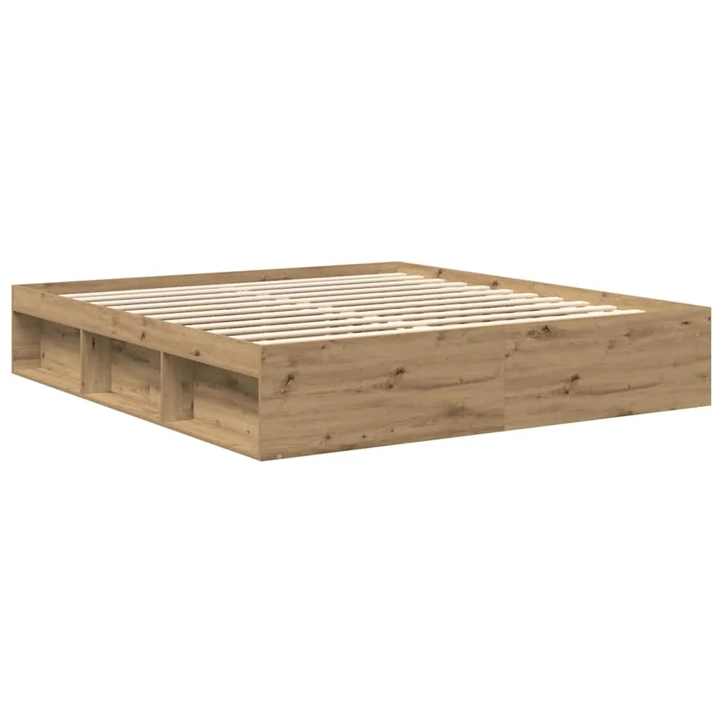Bed frame 200×200 cm without mattress – Handcrafted from wood material in Artisan Oak | Solid design