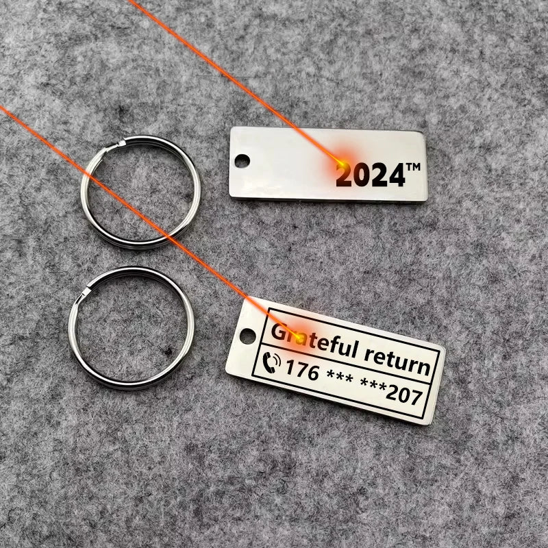 Porte-clés personnalisé en acier inoxydable – gravure avec nom, numéro de téléphone ou logo