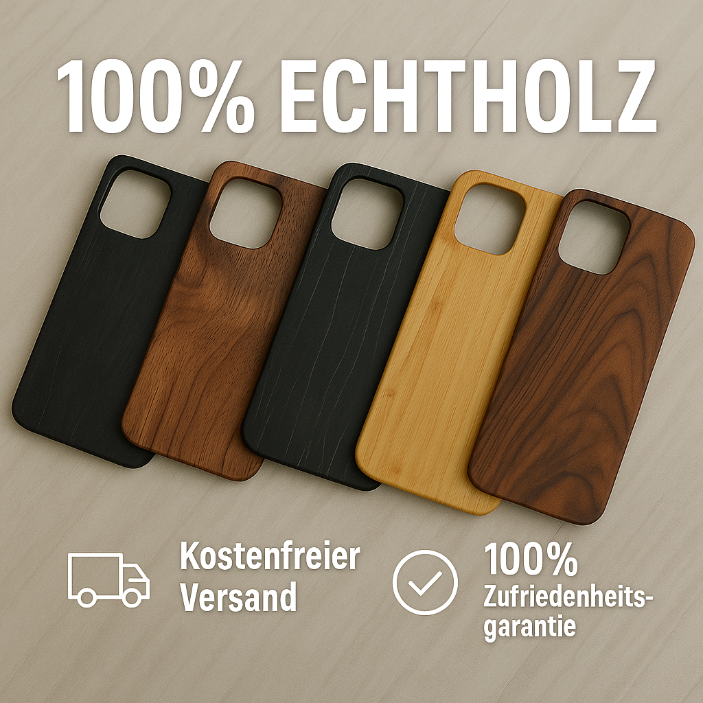 Coque en bois véritable pour iPhone 13–15 Pro Max