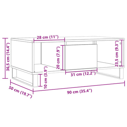 Couchtisch 90×50×36,5 cm – Handgefertigt aus Holzwerkstoff in Artisan Eiche mit Metallfüßen