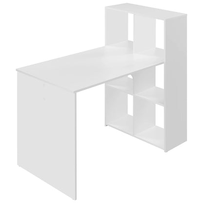 Weißer Computertisch mit Regal 120 x 111 x 63 cm Eckschreibtisch links oder rechts montierbar PC Tisch für Büro Wohnzimmer Arbeitszimmer