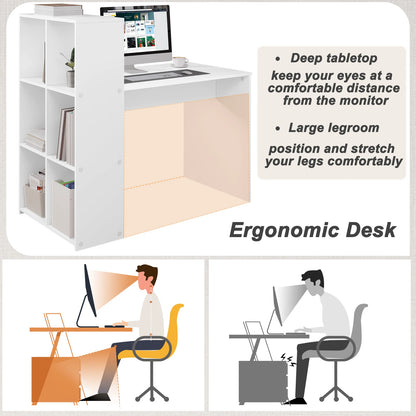 Weißer Computertisch mit Regal 120 x 111 x 63 cm Eckschreibtisch links oder rechts montierbar PC Tisch für Büro Wohnzimmer Arbeitszimmer