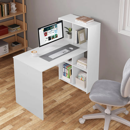 Weißer Computertisch mit Regal 120 x 111 x 63 cm Eckschreibtisch links oder rechts montierbar PC Tisch für Büro Wohnzimmer Arbeitszimmer