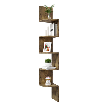 Étagère murale WOLTU Zigzag à 5 niveaux – Blanc/Noir, hauteur 156 cm, étagère d'angle moderne