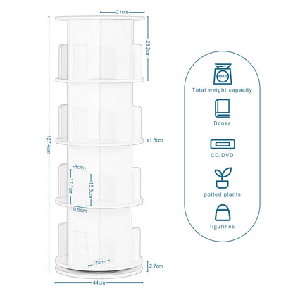 Weißes drehbares Bücherregal 4 Etagen 16 Fächer 360° Regal für Wohnzimmer Büro Kinderzimmer Organizer