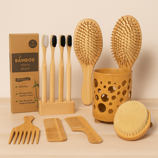 Naturally cared for – 10-piece bamboo &amp; wood care bundle with hair, dental &amp; body care