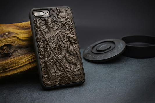 iPhone wooden case Guan Gong – hand-carved from sandalwood, unique