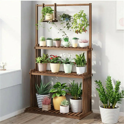 3-tier hanging plant stand made of pinewood, indoor &amp; outdoor, balcony shelf