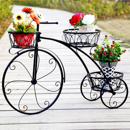 Support à plantes tricycle en métal, 3 niveaux, porte-fleurs pour jardin et balcon