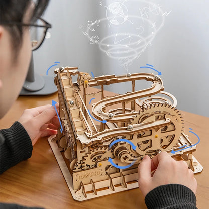 Robotime ROKR Kugelbahn Holzpuzzle – Marble Run Wasserrad 3D Bausatz für Kinder & Erwachsene