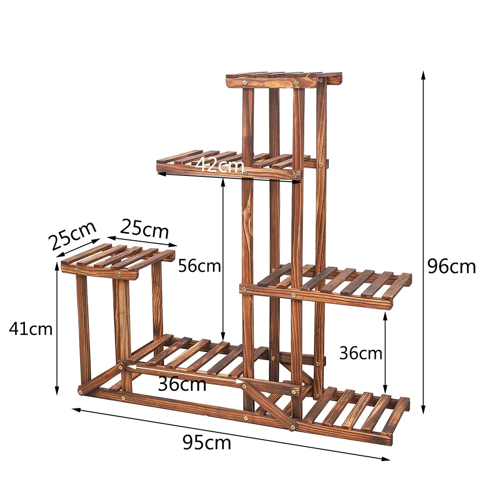 6-tier wooden plant stand, flower shelf for garden, patio &amp; balcony, pine