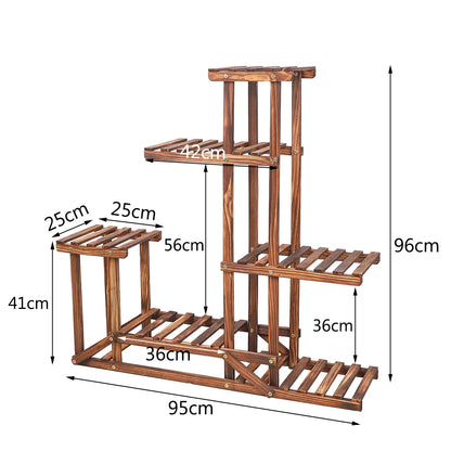6-tier wooden plant stand, flower shelf for garden, patio &amp; balcony, pine