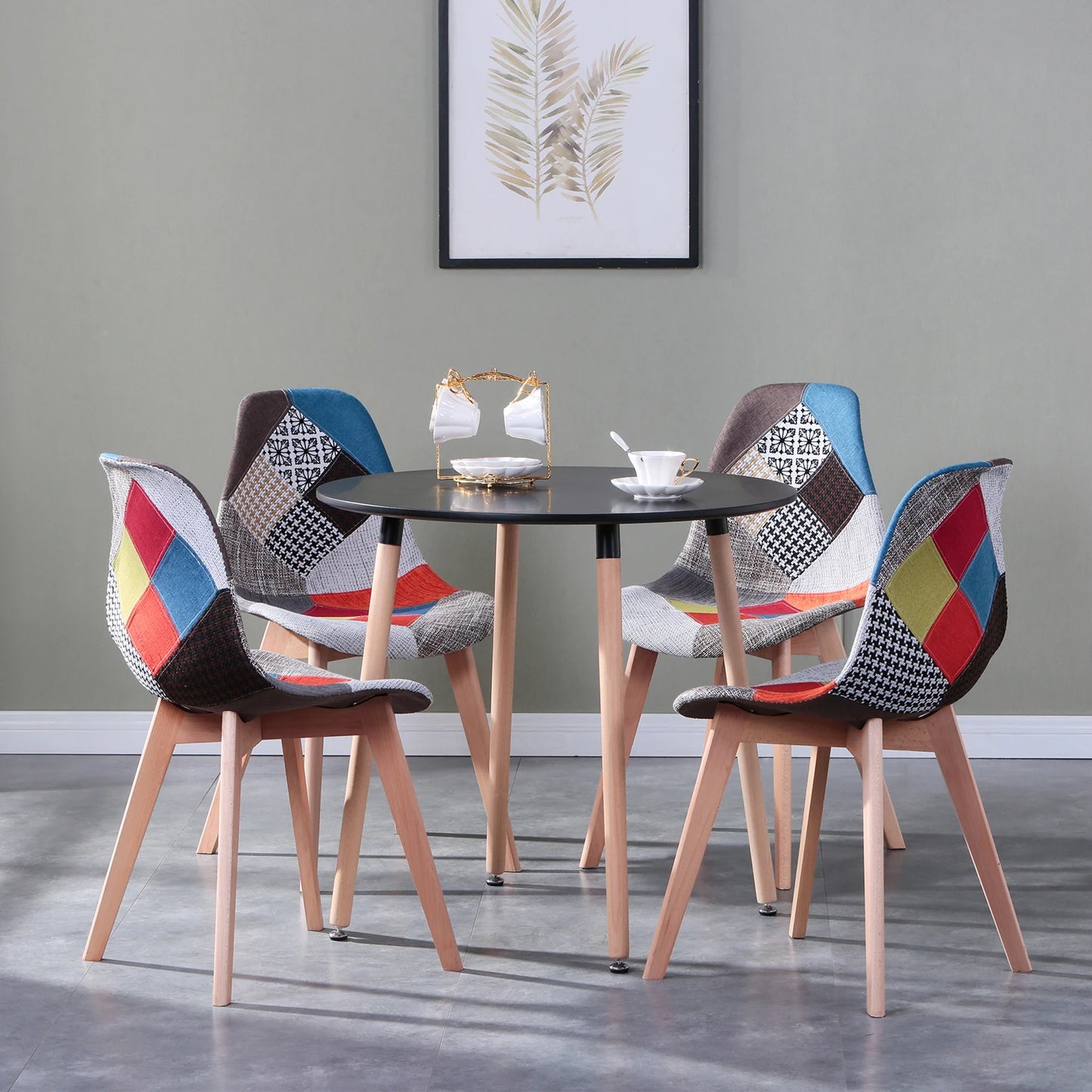 8er-Set Esszimmerstühle im skandinavischen Patchwork-Stil – ergonomisch & farbenfroh