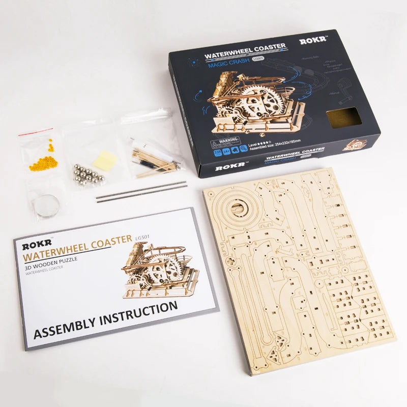 Robotime ROKR Kugelbahn Holzpuzzle – Marble Run Wasserrad 3D Bausatz für Kinder & Erwachsene