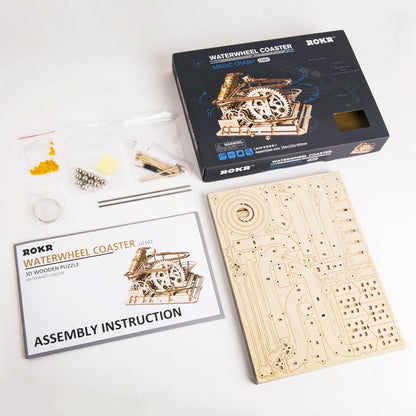 Robotime ROKR Kugelbahn Holzpuzzle – Marble Run Wasserrad 3D Bausatz für Kinder & Erwachsene