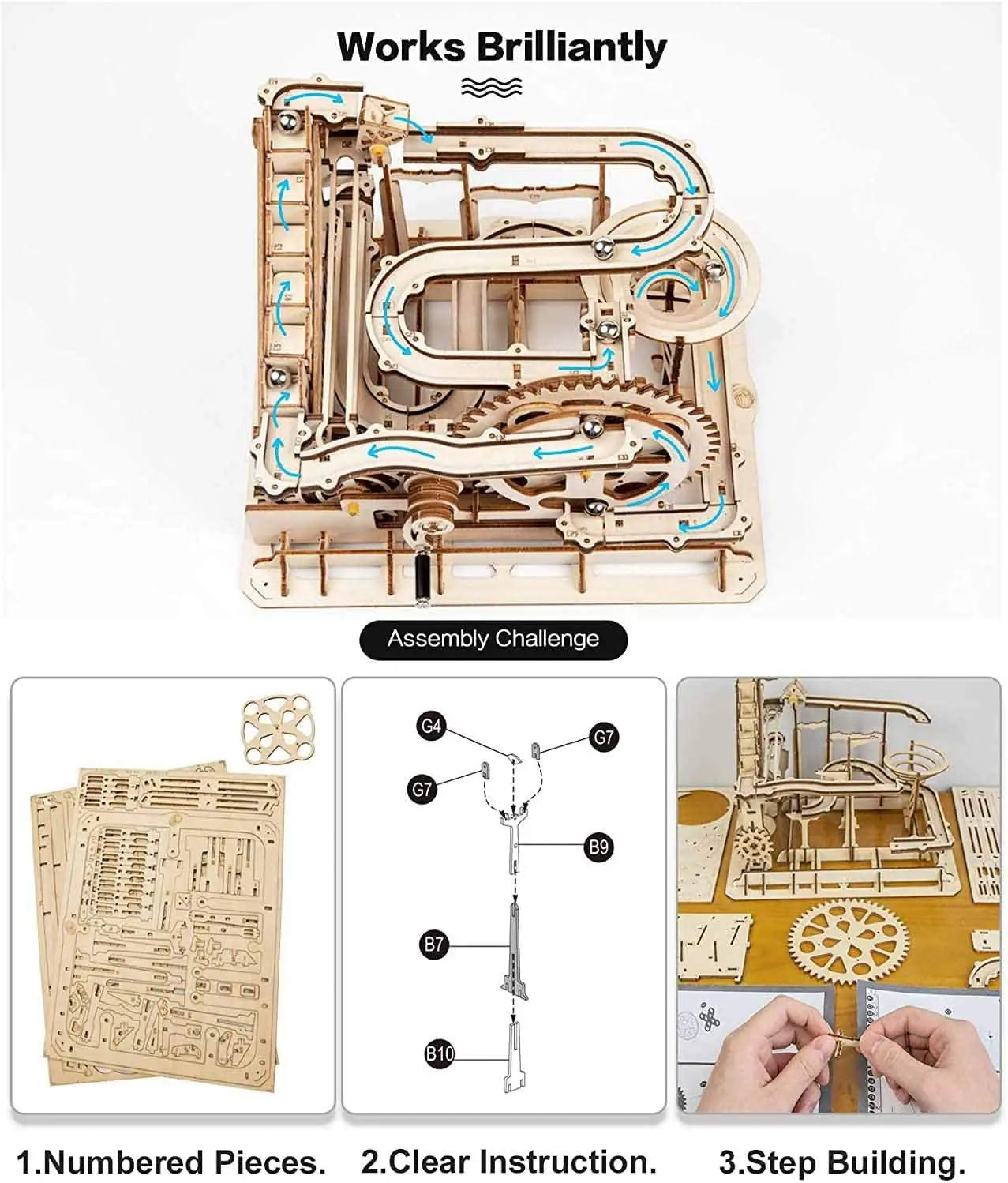Robotime ROKR Kugelbahn Holzpuzzle – Marble Run Wasserrad 3D Bausatz für Kinder & Erwachsene